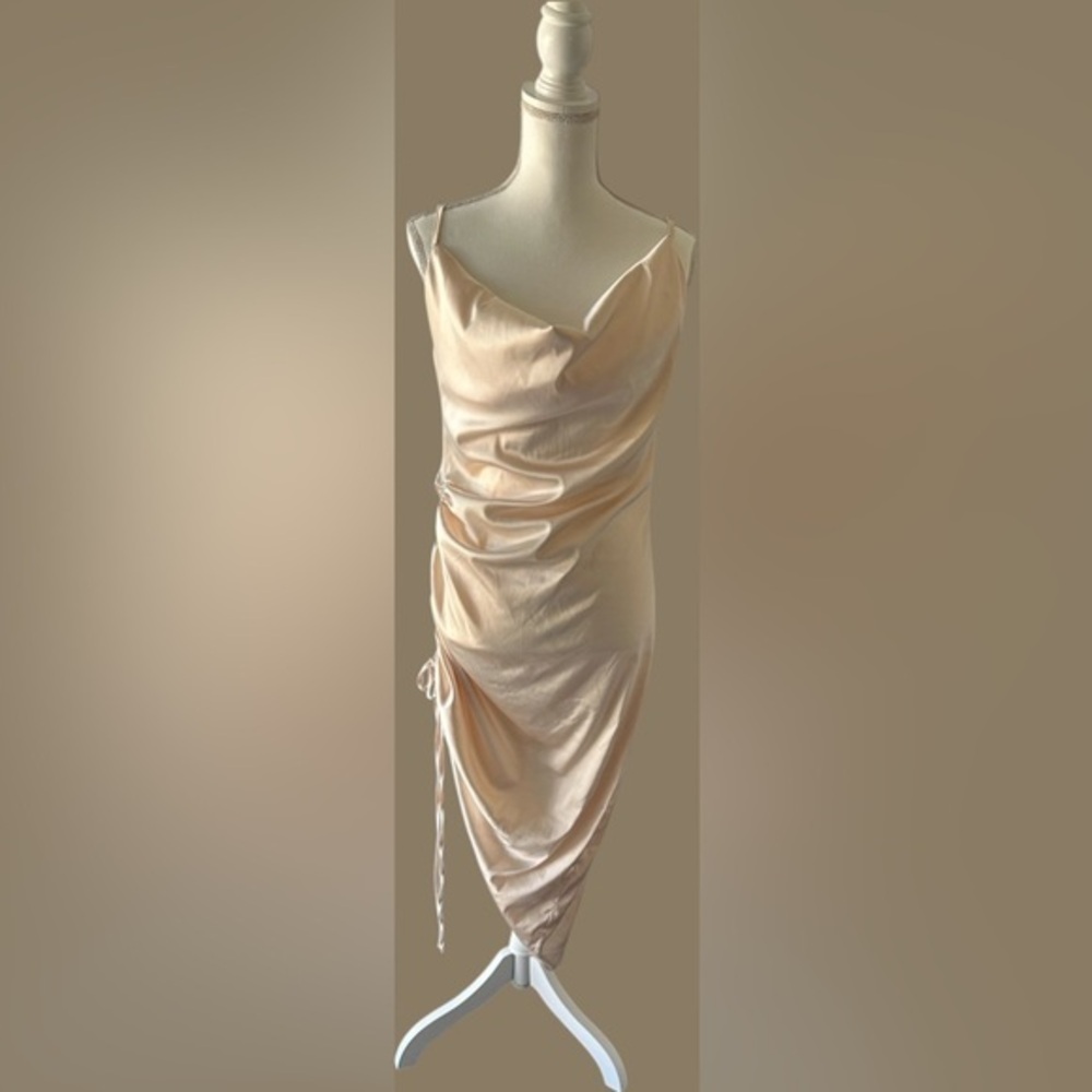 Elegant Cream Draped Midi Dress